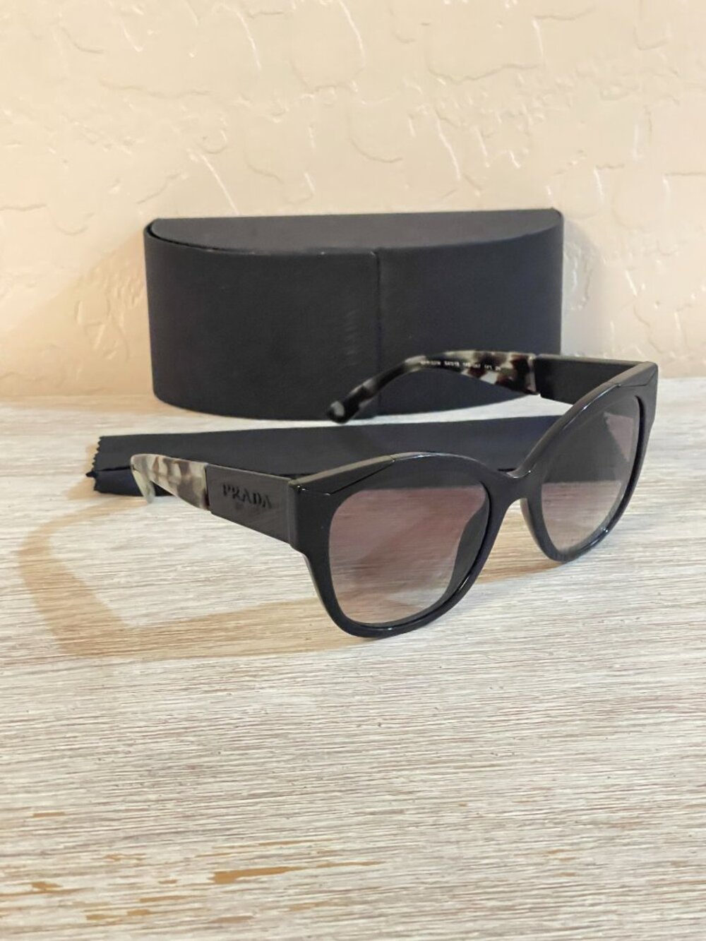 Prada Sunglasses SPR 02W Black Logo Tortoise with Case Cloth